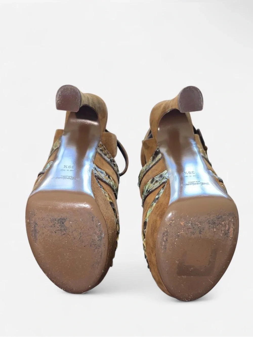 Yves Saint Laurent Brown Suede & Python-Print Slingback Heels